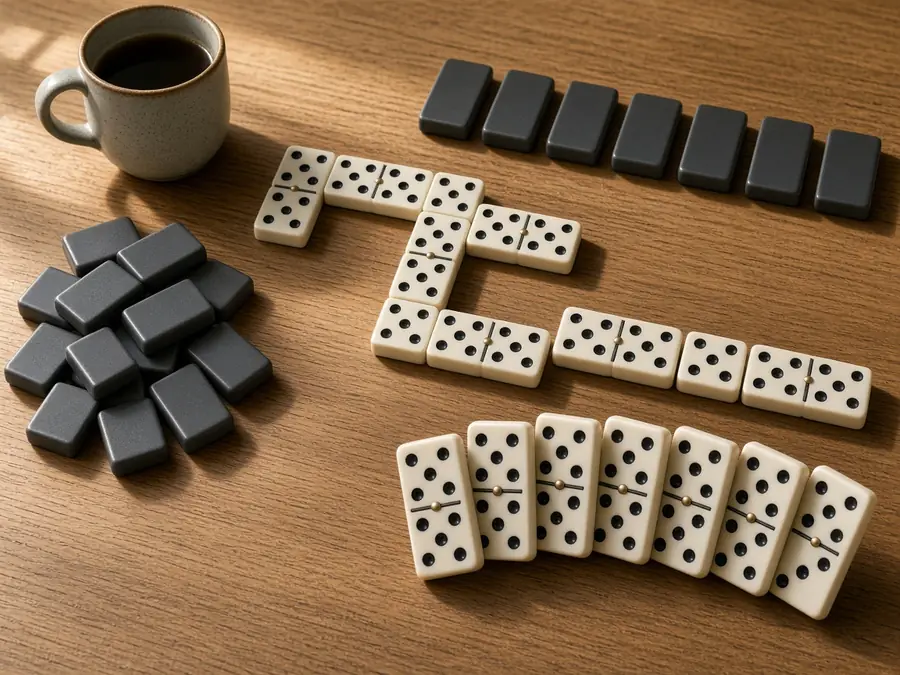 Double-six Dominoes opening: seven tiles each, no chain yet
